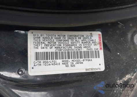 1997 Lexus Es 300 из США, поврежденный, VIN JT8BF22G8V0016367